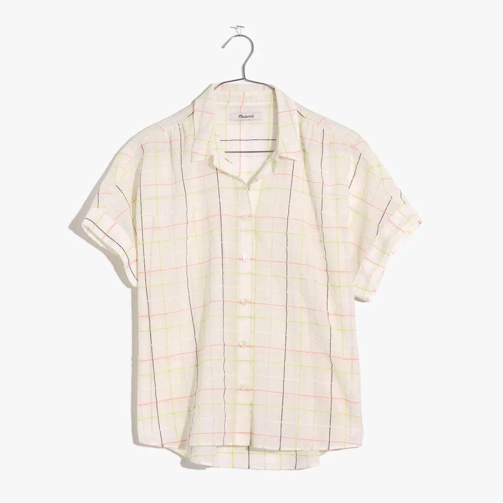 Madewell Hilltop Neon Windowpane Button Up Shirt Neon Grid Oversized Boxy XS